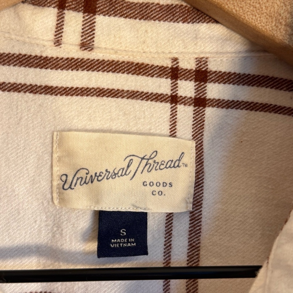 Universal Threads White & Brown Plaid Button Down Shirt Dress 100% Cotton Size S - Picture 8 of 13